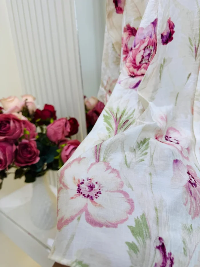 Elegant Floral Print Slub Cotton Tops - Image 4